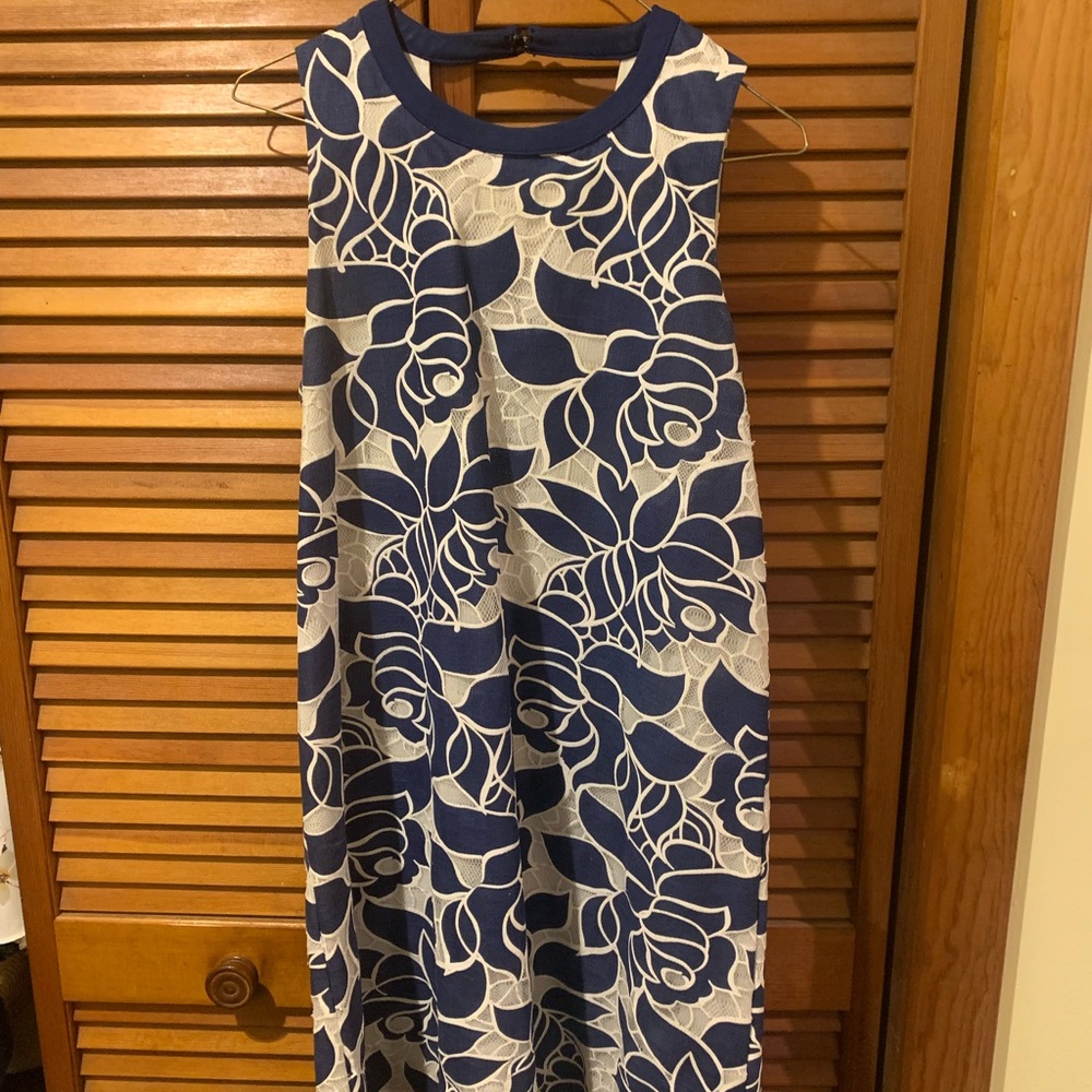 Floral Navy and White Sleeveless Dress